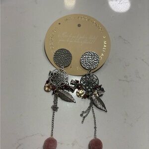 Silver and Pink Dreamcatcher Earrings